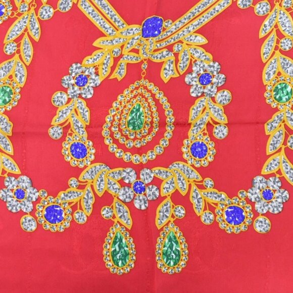 Cartier Jewelry Pattern 100% Silk Scarf Red Navy - Picture 10 of 15